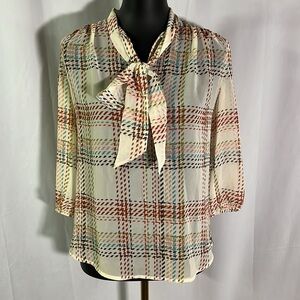 🛍 6 for $35 • NY&Co. 7th Avenue Design Studio Sheer Houndstooth Tie Neck Blouse